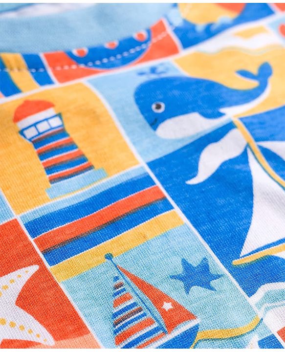 Babyhug Cotton Knit Half Sleeves  T-Shirt with Sea Life Theme Print - Multicolor
