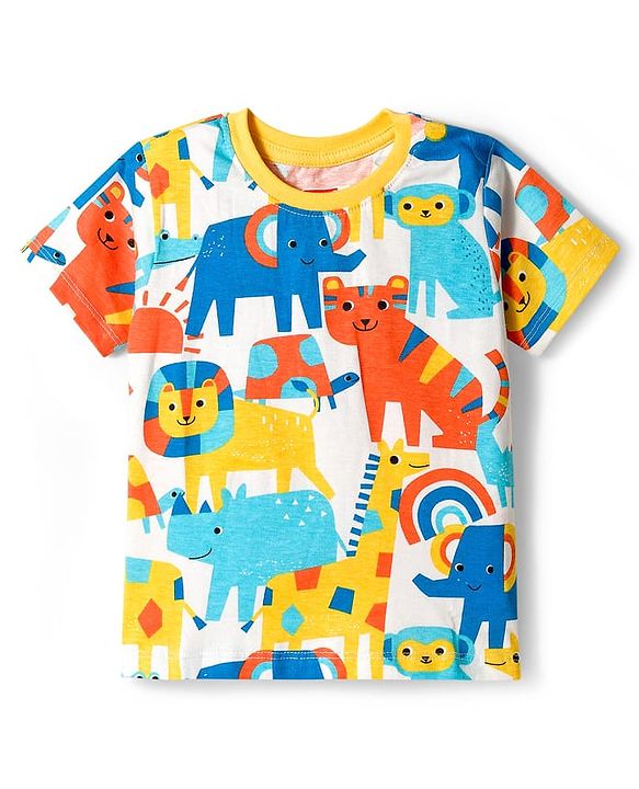 Babyhug Cotton Knit Half Sleeves T-Shirts with Stripes & Animal Graphics Pack of 3 - Multi Color