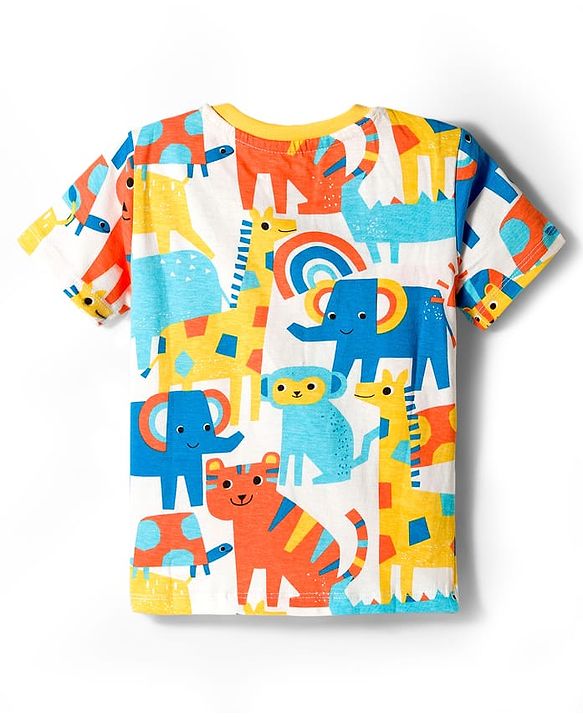 Babyhug Cotton Knit Half Sleeves T-Shirts with Stripes & Animal Graphics Pack of 3 - Multi Color