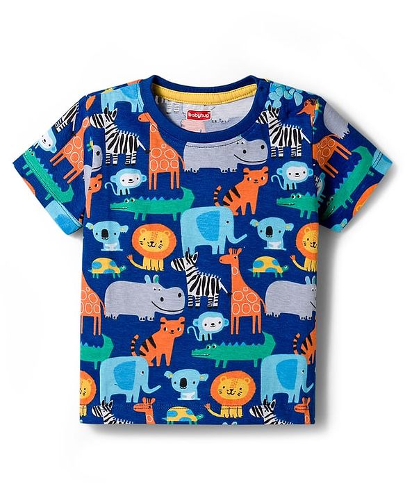 Babyhug Cotton Knit Half Sleeves T-Shirts with Stripes & Animal Graphics Pack of 3 - Multi Color