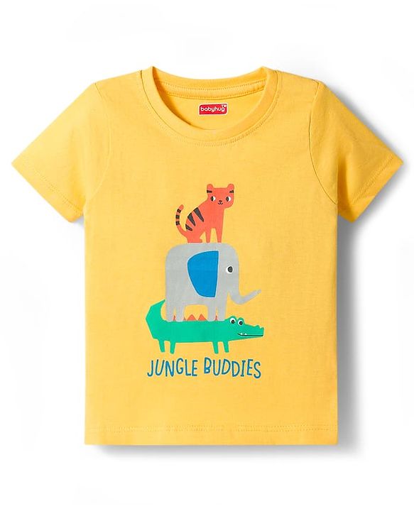 Babyhug Cotton Knit Half Sleeves T-Shirts with Stripes & Animal Graphics Pack of 3 - Multi Color