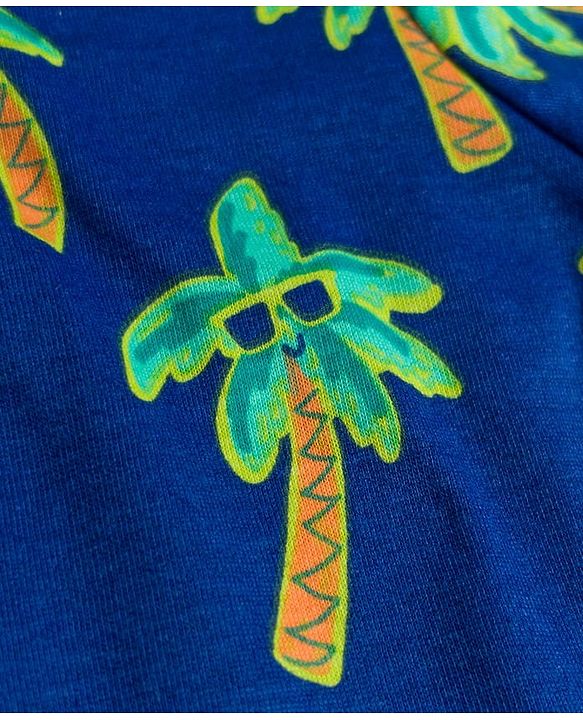 Babyhug Cotton Knit Half Sleeves T-Shirt with Tree Print - Navy Blue
