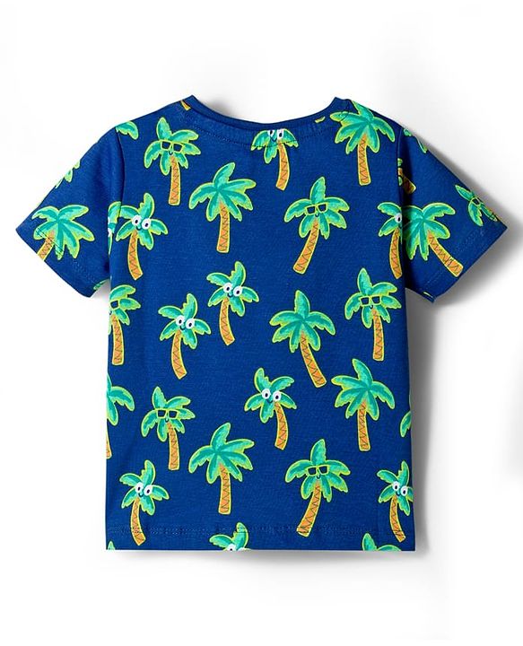 Babyhug Cotton Knit Half Sleeves T-Shirt with Tree Print - Navy Blue