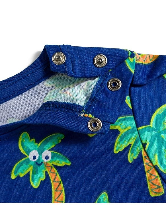 Babyhug Cotton Knit Half Sleeves T-Shirt with Tree Print - Navy Blue