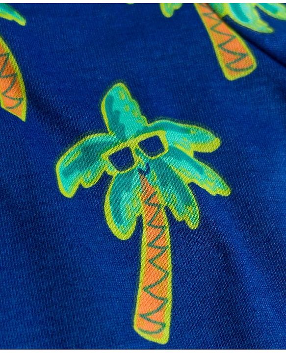 Babyhug Cotton Knit Half Sleeves T-Shirt with Tree Print - Navy Blue