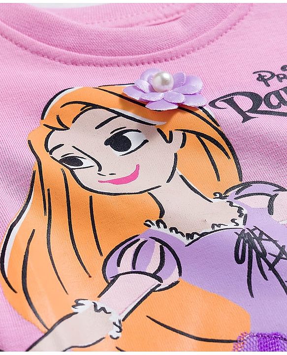 Babyhug Disney Single Jersey Knit Half Sleeves T-Shirt With Rapunzel Graphics - Pink