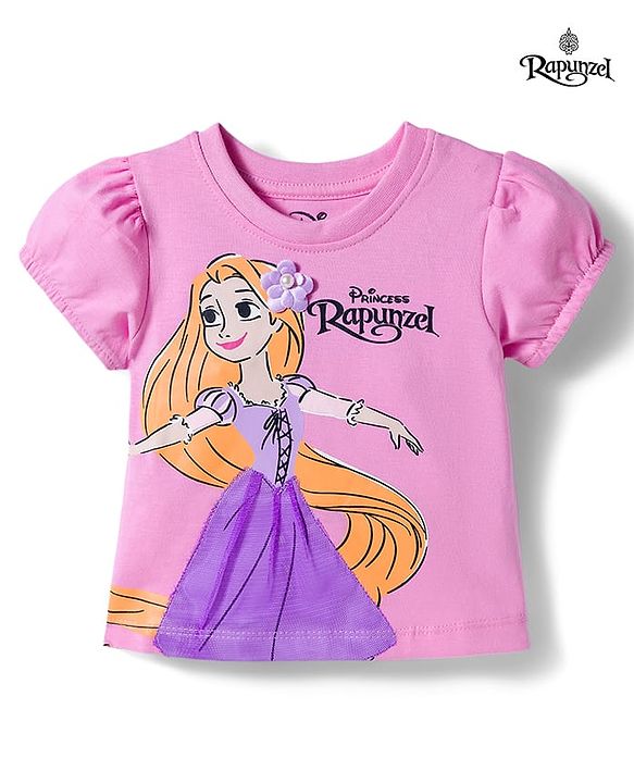 Babyhug Disney Single Jersey Knit Half Sleeves T-Shirt With Rapunzel Graphics - Pink
