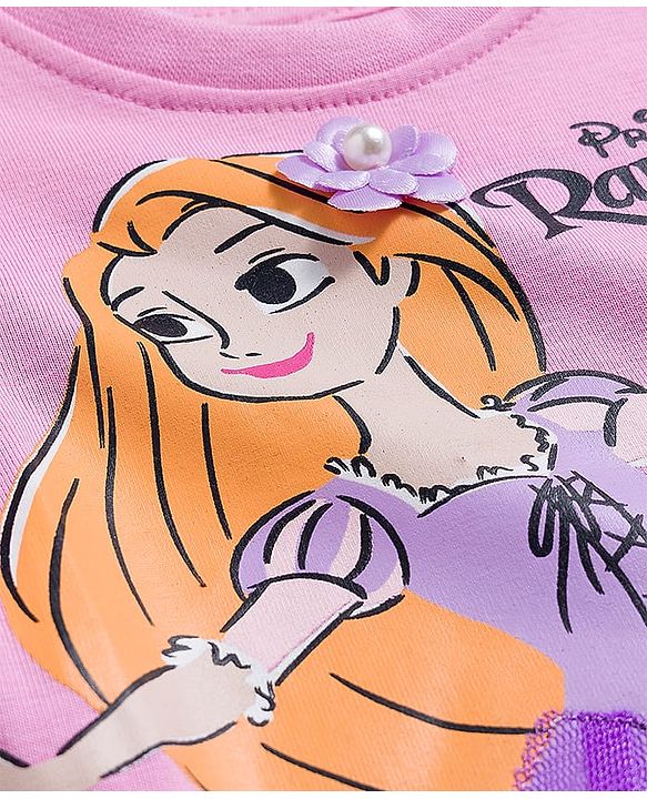 Babyhug Disney Single Jersey Knit Half Sleeves T-Shirt With Rapunzel Graphics - Pink