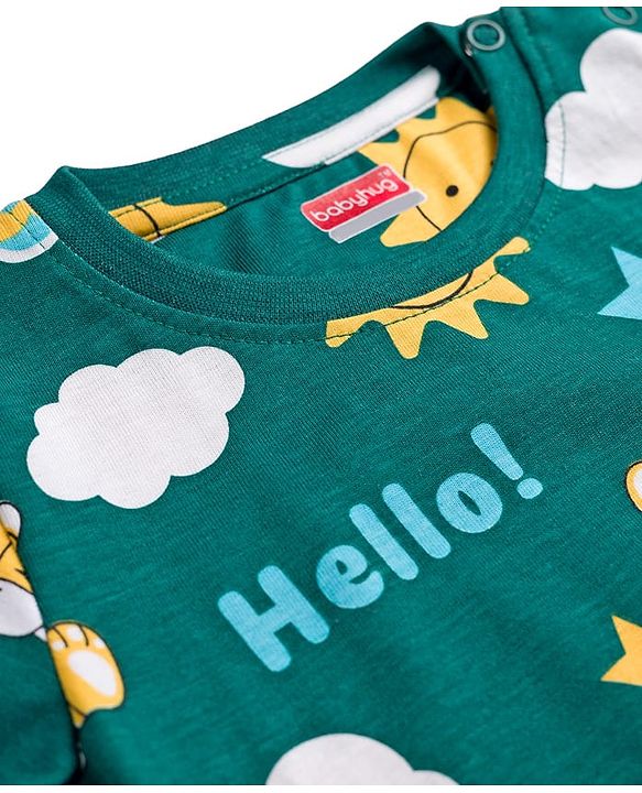 Babyhug Cotton Knit Full Sleeves Tiger Printed Co-Ords Pyjama Night Suit - Green
