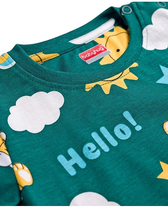 Babyhug Cotton Knit Full Sleeves Tiger Printed Co-Ords Pyjama Night Suit - Green