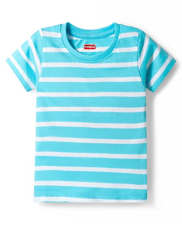 Babyhug Cotton Knit Half Sleeves T-Shirts with Stripes & Croc in Car Graphics Pack of 3 - Yellow Light Blue & White