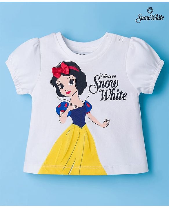 Babyhug Disney Single Jersey Knit Half Sleeves T-Shirt With Snow White Graphics - White