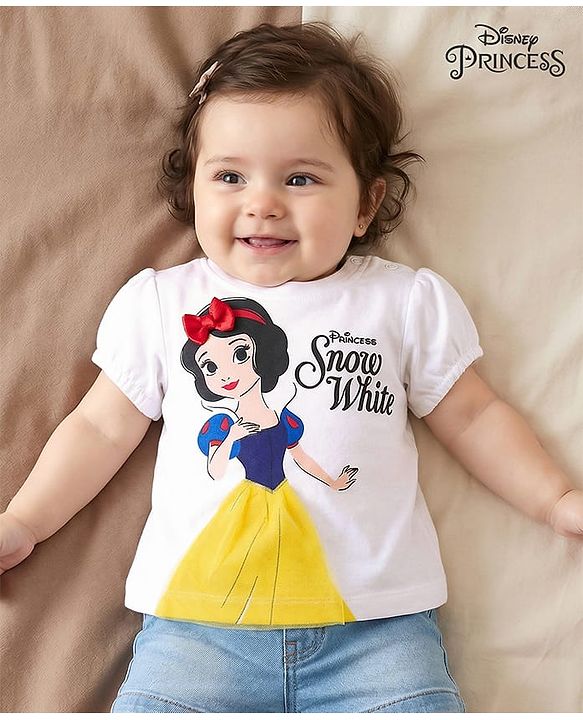 Babyhug Disney Single Jersey Knit Half Sleeves T-Shirt With Snow White Graphics - White