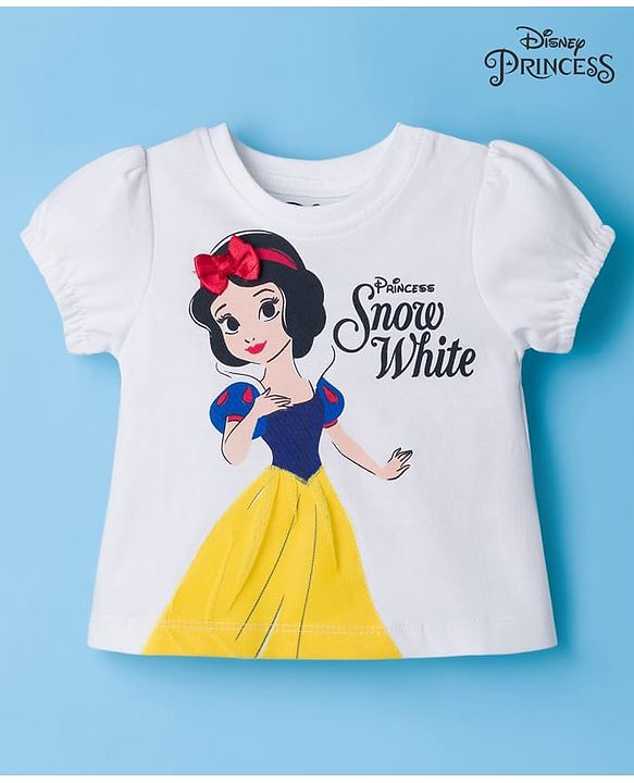 Babyhug Disney Single Jersey Knit Half Sleeves T-Shirt With Snow White Graphics - White