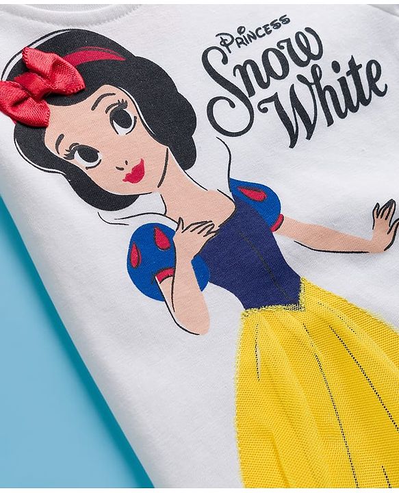 Babyhug Disney Single Jersey Knit Half Sleeves T-Shirt With Snow White Graphics - White