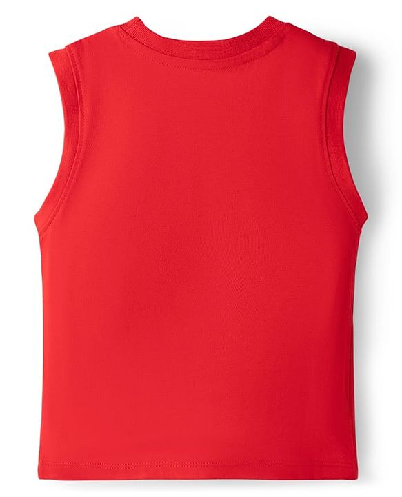 Babyhug Cotton Knit Sleeveless Tank T-Shirt with Tiger Applique - Red