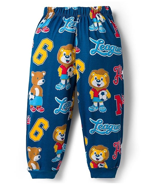 Babyhug Cotton Knit Full Sleeves T-Shirt & Lounge Pant Co-ords Night Suit With Bear Print - Navy Blue