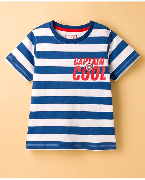 Pine Kids Marvel 100% Cotton Knit Drop Shoulder Half Sleeves Striped T-Shirt With Avengers Graphic Pack Of 2 - Multicolour