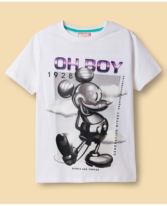 Pine Kids Disney Single Jersey Knit Half Sleeves T-Shirts With Mickey Mouse Graphics Pack of 2 - Black & White