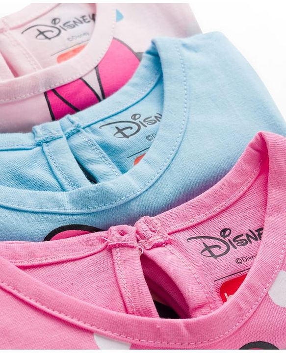 Babyhug Disney Single Jersey Knit Half Sleeves T-Shirts With Minnie Mouse Graphics Pack of 3 - Pink Blue & White