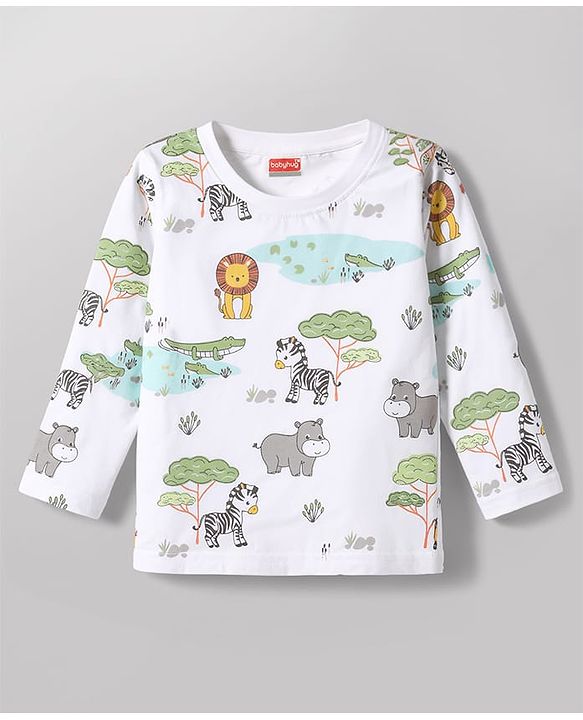Babyhug Cotton Knit Full Sleeves Striped & Animal Printed Co-Ords T-Shirt & Pyjama Night Suit Pack Of 2 - Multicolor