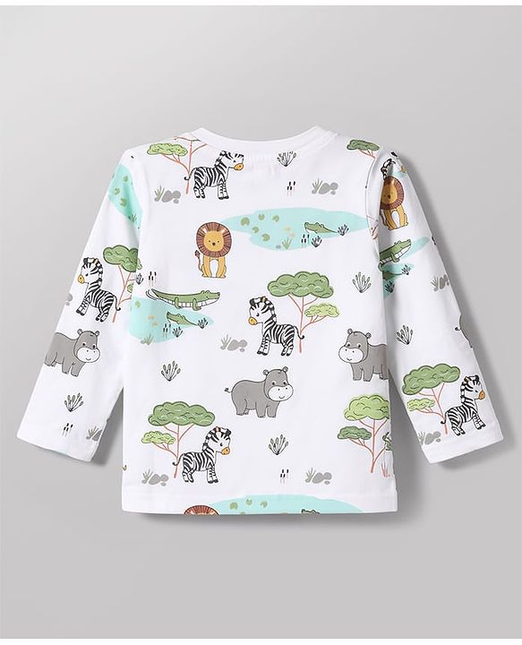 Babyhug Cotton Knit Full Sleeves Striped & Animal Printed Co-Ords T-Shirt & Pyjama Night Suit Pack Of 2 - Multicolor