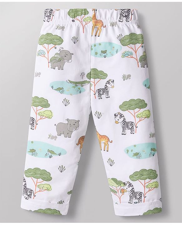 Babyhug Cotton Knit Full Sleeves Striped & Animal Printed Co-Ords T-Shirt & Pyjama Night Suit Pack Of 2 - Multicolor