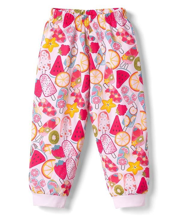 Babyhug 100% Cotton Knit Half & Full Sleeves T-Shirts & Pyjamas Co-ord Night Suits with Heart & Fruit Print Pack of 2 - Multicolor