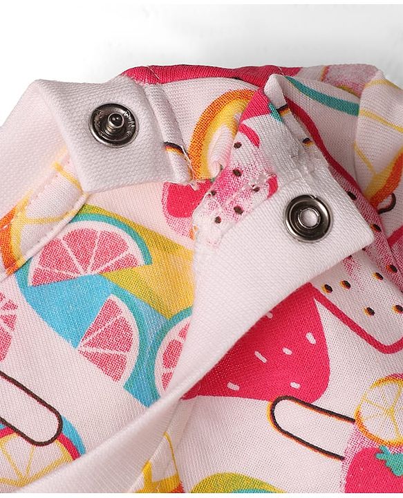 Babyhug 100% Cotton Knit Half & Full Sleeves T-Shirts & Pyjamas Co-ord Night Suits with Heart & Fruit Print Pack of 2 - Multicolor