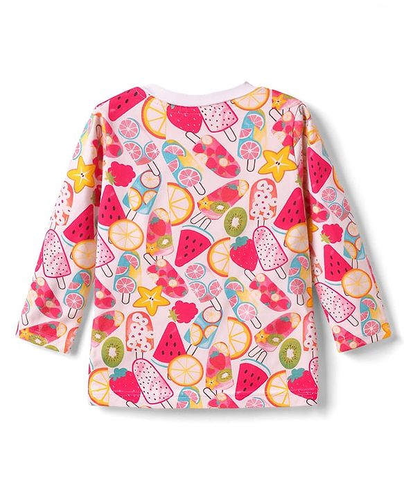 Babyhug 100% Cotton Knit Half & Full Sleeves T-Shirts & Pyjamas Co-ord Night Suits with Heart & Fruit Print Pack of 2 - Multicolor