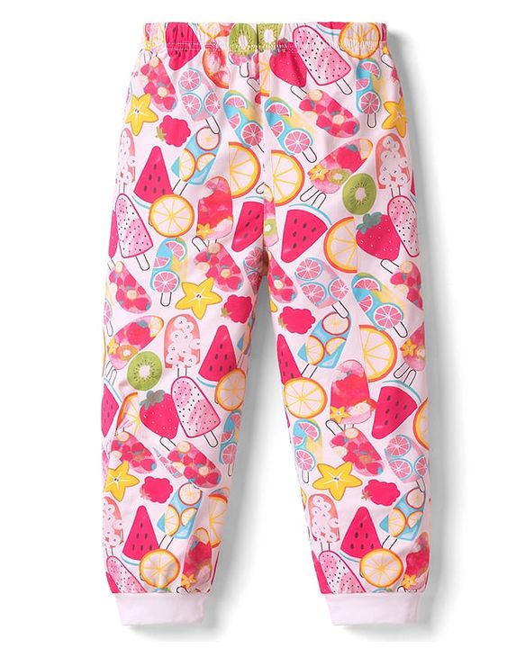 Babyhug 100% Cotton Knit Half & Full Sleeves T-Shirts & Pyjamas Co-ord Night Suits with Heart & Fruit Print Pack of 2 - Multicolor