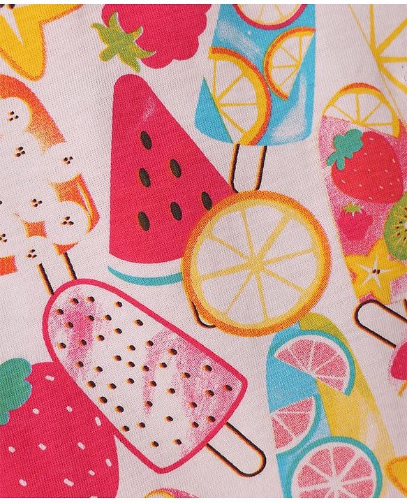 Babyhug 100% Cotton Knit Half & Full Sleeves T-Shirts & Pyjamas Co-ord Night Suits with Heart & Fruit Print Pack of 2 - Multicolor