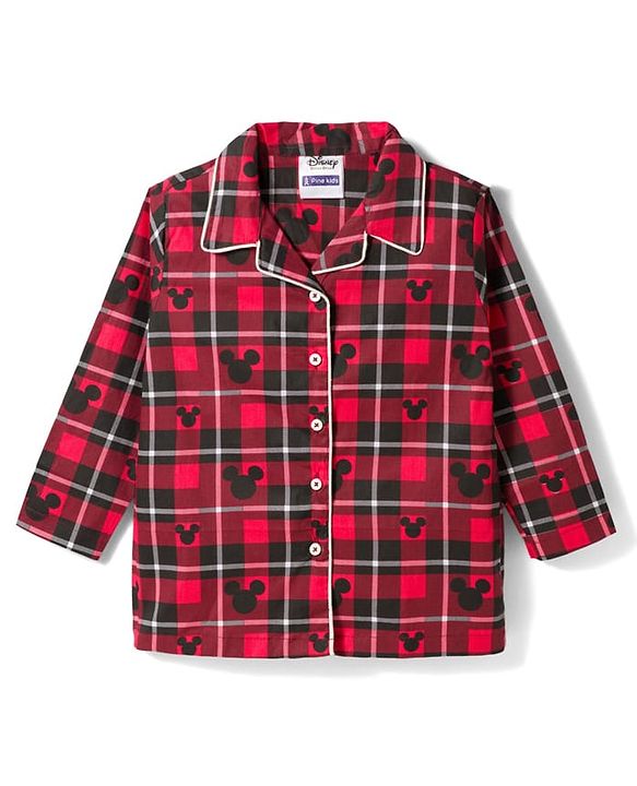 Pine Kids Disney Cotton Woven Full Sleeves Shirt & Pyjama Co-ord Night Suit With Mickey Mouse Print - Multicolor