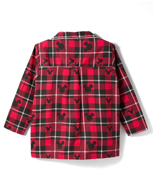 Pine Kids Disney Cotton Woven Full Sleeves Shirt & Pyjama Co-ord Night Suit With Mickey Mouse Print - Multicolor