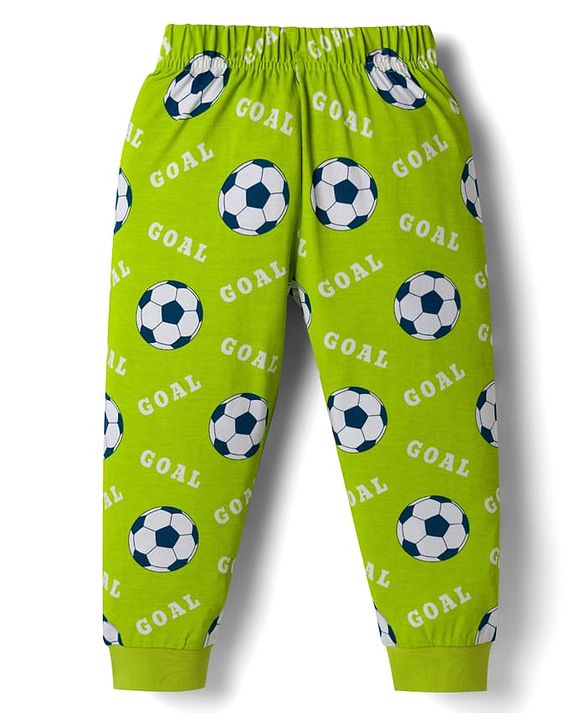Babyhug 100% Cotton Knit Full Sleeves T-Shirt & Pyjama Night-Suit With Dino & Football Print Pack of 2 - Multicolor