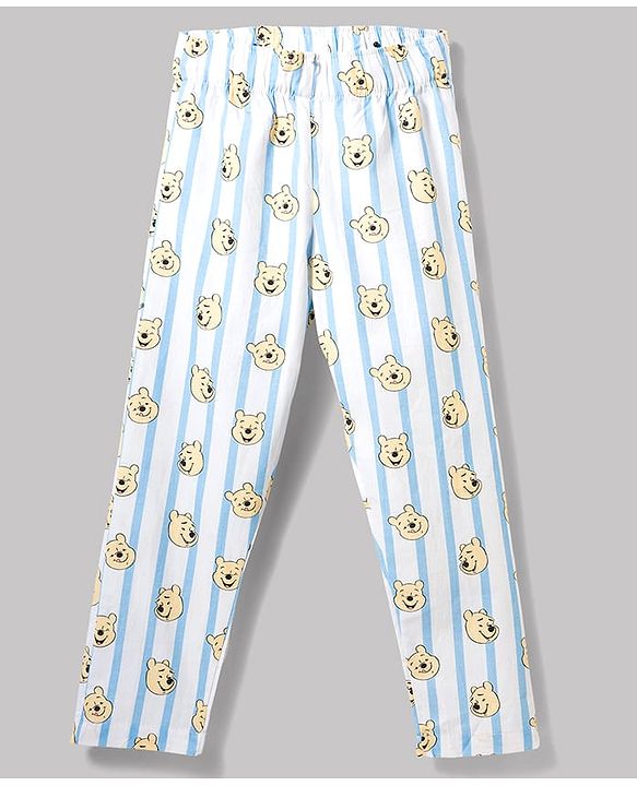 Pine Kids Disney 100% Cotton Woven Full Sleeves Front Open Co-Ords Shirt & Pyjama Night Suit With Winnie the Pooh Print - Light Blue