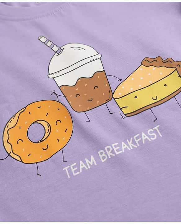 Babyhug Cotton Knit Full Sleeves T-Shirt & Pyjama Night-Suit With Breakfast Print Pack of 2 - Multicolor