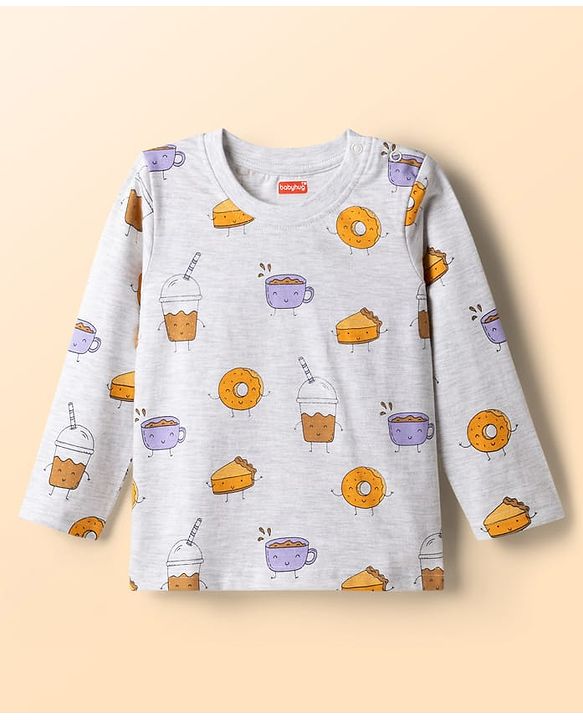 Babyhug Cotton Knit Full Sleeves T-Shirt & Pyjama Night-Suit With Breakfast Print Pack of 2 - Multicolor