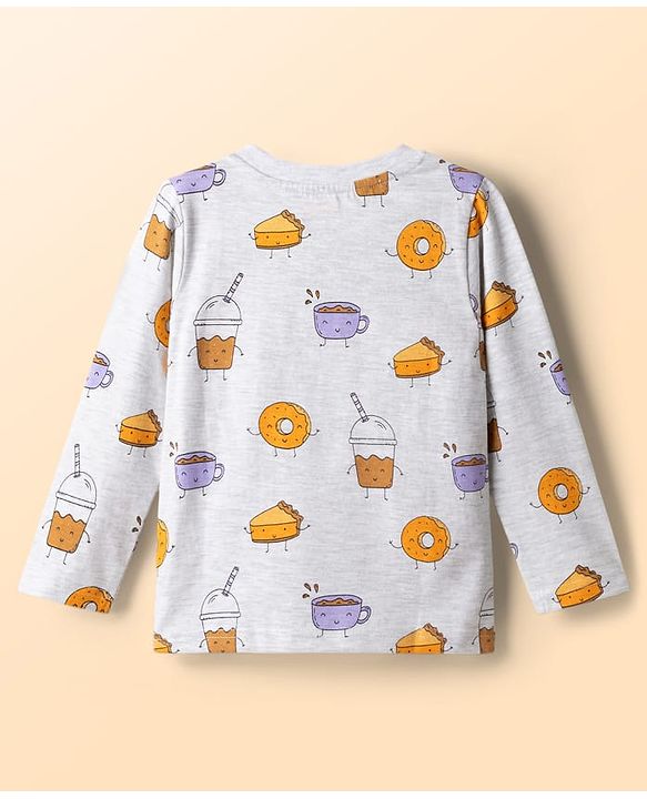 Babyhug Cotton Knit Full Sleeves T-Shirt & Pyjama Night-Suit With Breakfast Print Pack of 2 - Multicolor