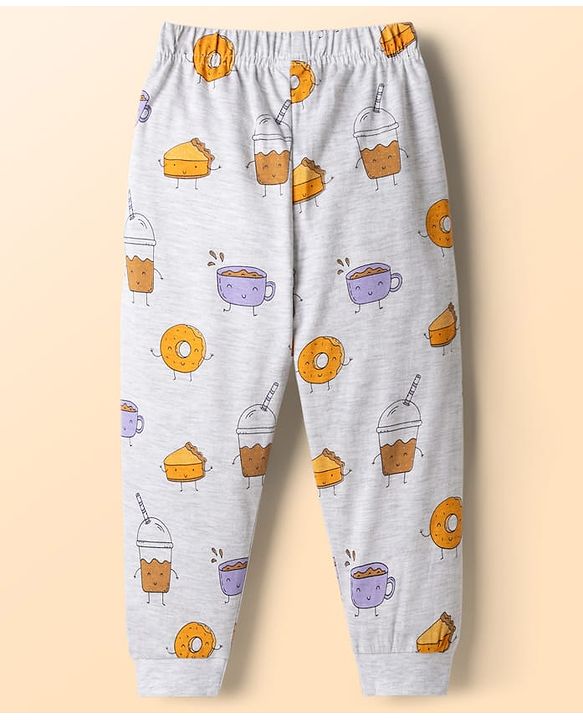 Babyhug Cotton Knit Full Sleeves T-Shirt & Pyjama Night-Suit With Breakfast Print Pack of 2 - Multicolor