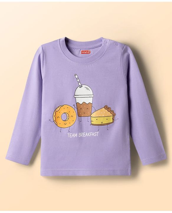 Babyhug Cotton Knit Full Sleeves T-Shirt & Pyjama Night-Suit With Breakfast Print Pack of 2 - Multicolor
