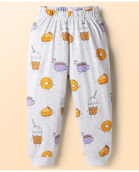 Babyhug Cotton Knit Full Sleeves T-Shirt & Pyjama Night-Suit With Breakfast Print Pack of 2 - Multicolor