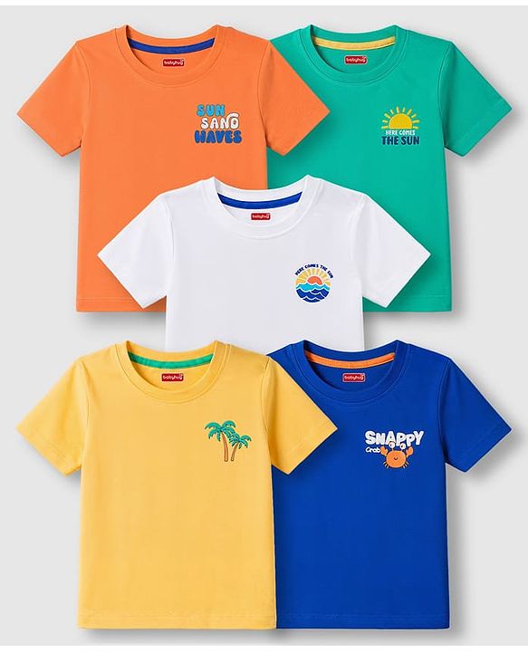Babyhug Cotton Knit T-Shirts Half Sleeves with Graphics MULTICOLOR 3-6 Months Pack of 5