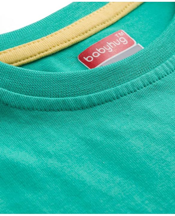 Babyhug 100% Cotton Knit Half Sleeves T-Shirt With Mommys Favourite Text - Limegreen