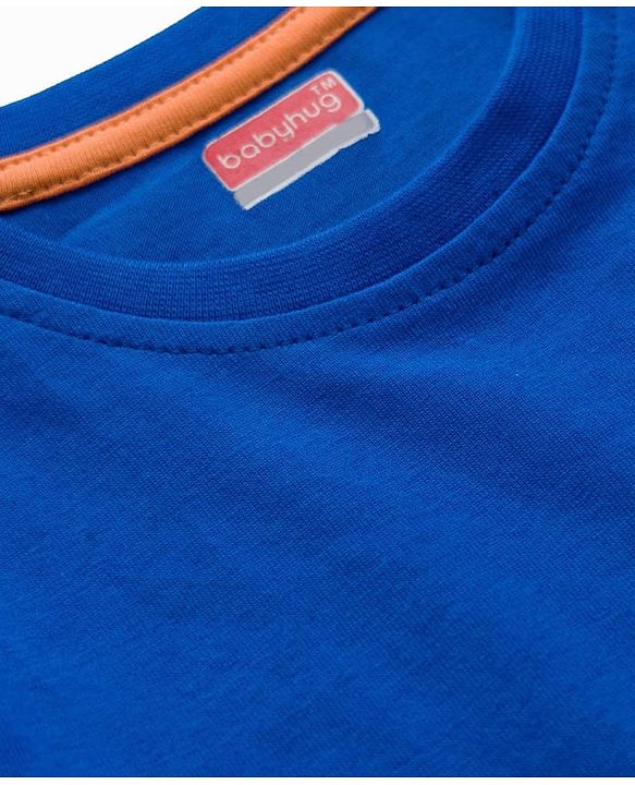 Babyhug 100% Cotton Knit Half Sleeves Solid T-Shirt - Navy Blue