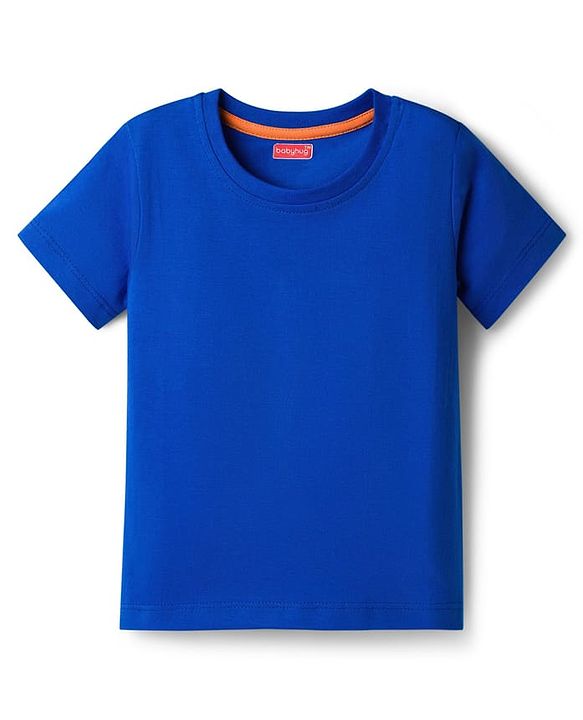 Babyhug 100% Cotton Knit Half Sleeves Solid T-Shirt - Navy Blue