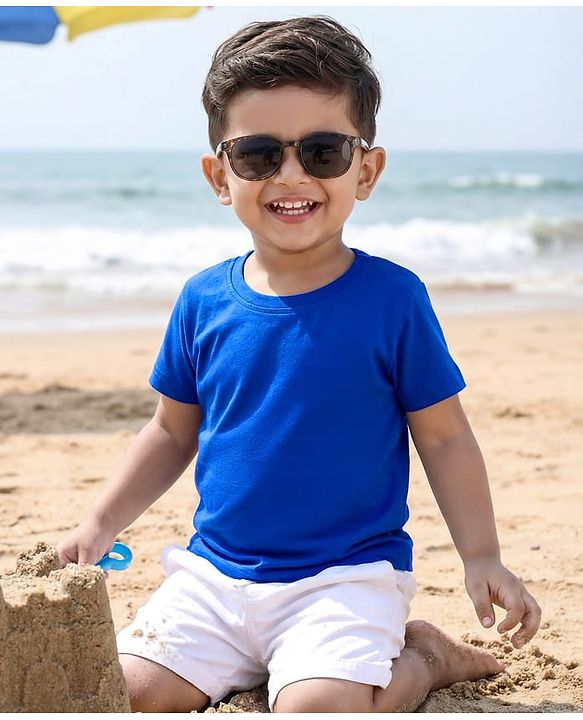 Babyhug 100% Cotton Knit Half Sleeves Solid T-Shirt - Navy Blue