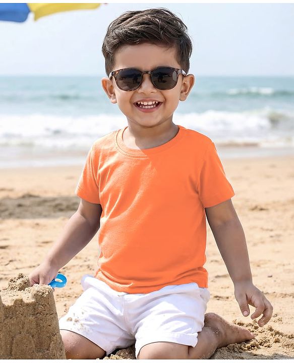 Babyhug 100% Cotton Knit Half Sleeves Solid T-Shirt - Orange