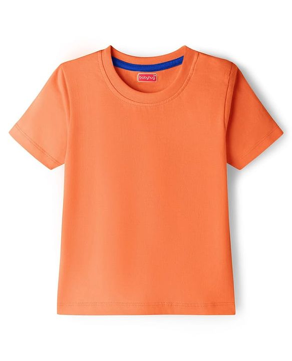 Babyhug 100% Cotton Knit Half Sleeves Solid T-Shirt - Orange
