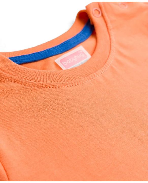 Babyhug 100% Cotton Knit Half Sleeves Solid T-Shirt - Orange